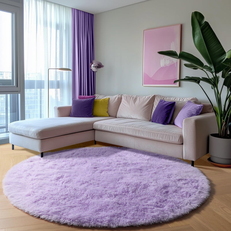 ONASAR Light Purple Round Area Rugs 5ft, Soft Bedroom Circle Rug Floor Mats for Kids Girls Teen, Cute Fluffy Plush Shaggy Carpet for Nursery Dorm Living Room Playroom Home Decor Princess Castle - Image 3